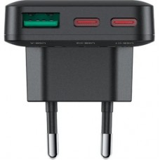 Зарядний пристрій Acefast 3xUSB 65 W (2xUSB-C+USB-A) Gan A100 Fast Charger Ultra thin black (6974316283492) - Фото