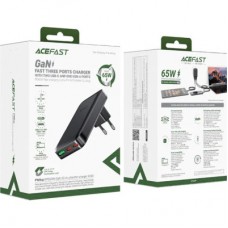 Зарядний пристрій Acefast 3xUSB 65 W (2xUSB-C+USB-A) Gan A100 Fast Charger Ultra thin black (6974316283492) - Фото
