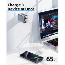 Зарядний пристрій Acefast 3xUSB 65 W (2xUSB-C+USB-A) Gan A45 Fast Charger Mountain mist (6974316282099) - Фото