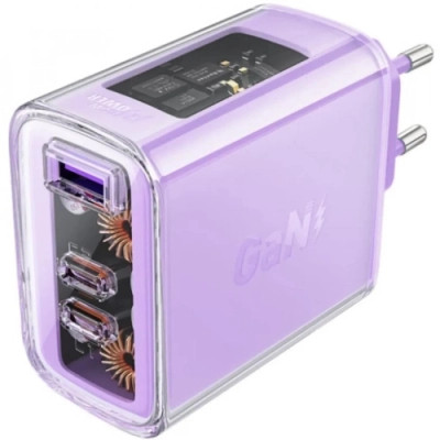 Зарядний пристрій Acefast 3xUSB 65 W (2xUSB-C+USB-A) Gan A45 Fast Charger Purple alfalfa (6974316282075)