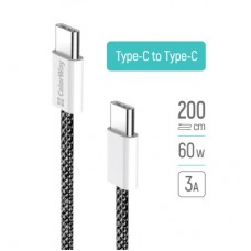 Дата кабель USB-C to USB-C 2.0m (braided cotton) (PD Fast Charging 60W) 3.0А black ColorWay (CW-CBPDCC068-BK) - Фото