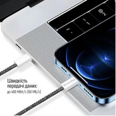 Дата кабель USB-C to USB-C 2.0m (braided cotton) (PD Fast Charging 60W) 3.0А black ColorWay (CW-CBPDCC068-BK) - Фото