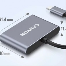 Концентратор Canyon hub DS-3 3in1 USB-C Dark Grey (CNS-TDS3) - Фото