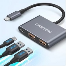 Концентратор Canyon hub DS-3 3in1 USB-C Dark Grey (CNS-TDS3) - Фото