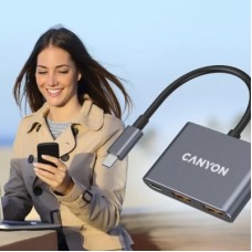 Концентратор Canyon hub DS-3 3in1 USB-C Dark Grey (CNS-TDS3) - Фото