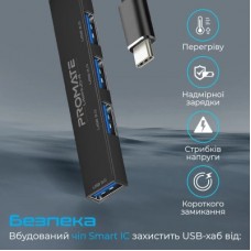 Концентратор Promate USB Hub 4 ports litehub-4.black (litehub-4.black) - Фото