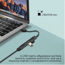 Концентратор Promate USB Hub 4 ports litehub-4.black (litehub-4.black) - Фото