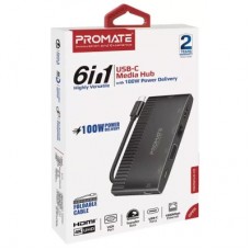Концентратор Promate USB Hub 6 ports mediahub-c6.black (mediahub-c6.black) - Фото