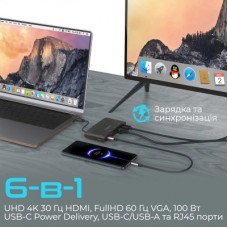 Концентратор Promate USB Hub 6 ports mediahub-c6.black (mediahub-c6.black) - Фото