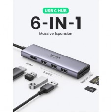Концентратор Ugreen USB3.1 Type-C to HDMI 4K60Hz/USB 3.0х2/SD/TF/PD 100W 5-in-1 CM511 (60383) - Фото