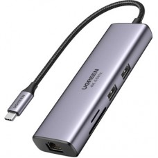 Концентратор Ugreen USB3.1 Type-C to HDMI/USB 3.0x2/RJ45/SD/TF/PD 100W CM512 (60515) - Фото