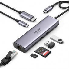 Концентратор Ugreen USB3.1 Type-C to HDMI/USB 3.0x2/RJ45/SD/TF/PD 100W CM512 (60515) - Фото
