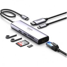 Концентратор Ugreen USB3.1 Type-C to HDMI/USB 3.0x2/RJ45/SD/TF/PD 100W CM512 (60515) - Фото