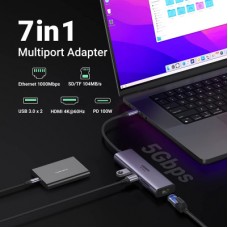 Концентратор Ugreen USB3.1 Type-C to HDMI/USB 3.0x2/RJ45/SD/TF/PD 100W CM512 (60515) - Фото