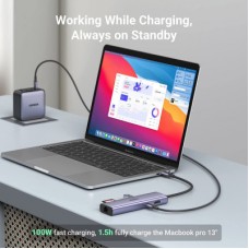 Концентратор Ugreen USB3.1 Type-C to HDMI/USB 3.0x2/RJ45/SD/TF/PD 100W CM512 (60515) - Фото