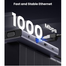 Концентратор Ugreen USB3.1 Type-C to HDMI/VGA/USB 3.0х3/RJ45/SD/TF/PD/35 мм TRRS 100W 10-in-1 (15601) - Фото