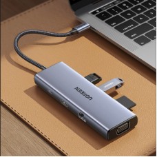 Концентратор Ugreen USB3.1 Type-C to HDMI60Hz/VGA/USB 3.0х3/RJ45/SD/TF/PD 100W 9-in-1 CM498 (15600) - Фото