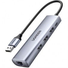 Концентратор Ugreen USB 3.0 to 3xUSB 3.0/RJ45/Micro USB CM266 Gray (60812) - Фото