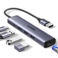 Концентратор Ugreen USB 3.0 to 3хUSB 3.0/Type-C+RJ45(1000M) Ethernet 5in1 CM475 (60554) - Фото