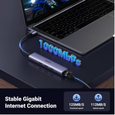 Концентратор Ugreen USB 3.0 to 3хUSB 3.0/Type-C+RJ45(1000M) Ethernet 5in1 CM475 (60554) - Фото