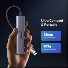 Концентратор Ugreen USB 3.0 to 3хUSB 3.0/Type-C+RJ45(1000M) Ethernet 5in1 CM475 (60554) - Фото