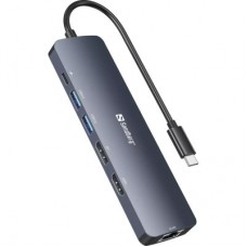 Концентратор Sandberg USB3.1 Type-C to HDMI/USB 3.0x2/RJ45/USB-C/DisplayPort PD 100W Hub 6-in-1 (136-43) - Фото