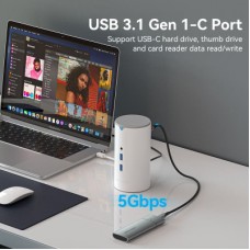 Концентратор Vention USB3.1 Type-C to HDMI/VGA/USB3.0x3/RJ45/SD/TF/TRRS 3.5m/PD/DC100W12-in-1 (TPHWC-EU) - Фото