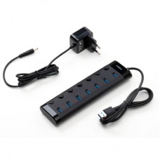 Концентратор Vinga USB3.0 to 7*USB3.0 1m cable with Switch and Power Adapter (VHA3A7B) - Фото