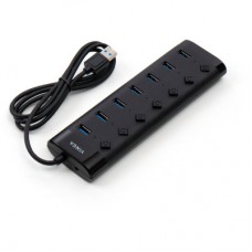 Концентратор Vinga USB3.0 to 7*USB3.0 1m cable with Switch and Power Adapter (VHA3A7B) - Фото