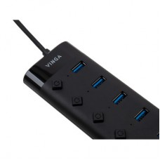Концентратор Vinga USB3.0 to 7*USB3.0 1m cable with Switch and Power Adapter (VHA3A7B) - Фото