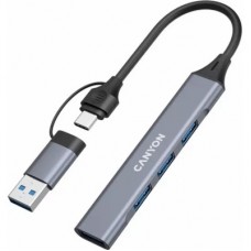 Концентратор Canyon hub DS-02 4in1 USB-A/C Grey (CNS-TDS02G) - Фото