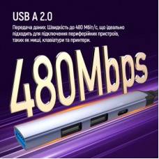 Концентратор ColorWay USB-A/USB-C 4-in-1 USB2.0х2/USB3.0/USB-C2.0 (CW-HUB06) - Фото