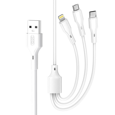 Дата кабель USB 2.0 AM to Lightning + Micro 5P + Type-C 1.0m 2.4A XO (CB-23U3)