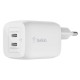 Зарядное устройство Belkin 65W 2хUSB-С GAN PD PPS white (WCH013VFWH)