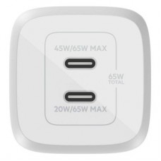 Зарядний пристрій Belkin 65 W 2xUSB-C GAN PD PPS white (WCH013VFWH) - Фото
