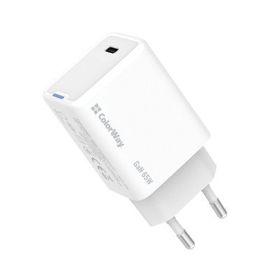 Зарядний пристрій ColorWay GaN Mini 65 W PD Port PPS USB-C white (CW-CHS049PD-WT)
