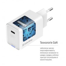 Зарядний пристрій ColorWay GaN Mini 65 W PD Port PPS USB-C white (CW-CHS049PD-WT) - Фото