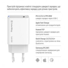 Зарядний пристрій ColorWay GaN Mini 65 W PD Port PPS USB-C white (CW-CHS049PD-WT) - Фото