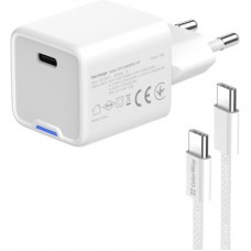 Зарядное устройство ColorWay GaN Mini 30W PD Port PPS USB (Type-C PD + USB QC4.0) cable Type-C - Фото