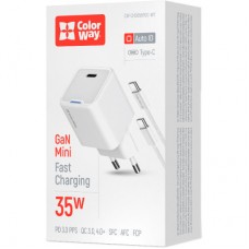 Зарядное устройство ColorWay GaN Mini 30W PD Port PPS USB (Type-C PD + USB QC4.0) cable Type-C - Фото