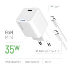 Зарядное устройство ColorWay GaN Mini 30W PD Port PPS USB (Type-C PD + USB QC4.0) cable Type-C - Фото
