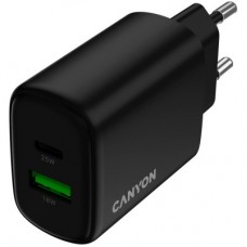 Зарядний пристрій Canyon OnCharge 250 25 W 1xPD 1xQC EU Black (CNE-CHA250-31) - Фото