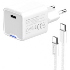 Зарядний пристрій ColorWay GaN Mini 25 W PD Port PPS USB-C white cable Type-C (CW-CHS052PDC-WT) - Фото
