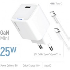 Зарядний пристрій ColorWay GaN Mini 25 W PD Port PPS USB-C white cable Type-C (CW-CHS052PDC-WT) - Фото