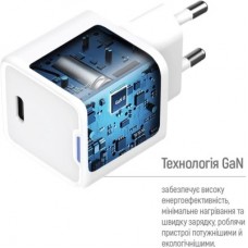 Зарядний пристрій ColorWay GaN Mini 35 W PD Port PPS USB-C white cable Type-C (CW-CHS056PDC-WT) - Фото