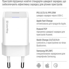 Зарядний пристрій ColorWay GaN Mini 25 W PD Port PPS USB-C white cable Type-C (CW-CHS052PDC-WT) - Фото