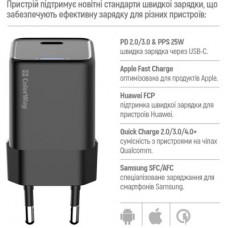 Зарядний пристрій ColorWay GaN Mini 25 W PD Port PPS USB-C black (CW-CHS052PD-BK) - Фото