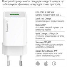 Зарядное устройство ColorWay GaN Mini 30W PD Port PPS USB (Type-C PD + USB QC4.0) white (CW-CHS053PD-WT) - Фото