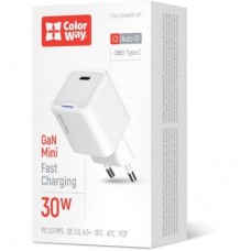 Зарядний пристрій ColorWay GaN Mini 30 W PD Port PPS USB-C white (CW-CHS054PD-WT) - Фото