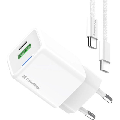 Зарядное устройство ColorWay GaN Mini 35W PD Port PPS USB (Type-C PD + USB QC4.0) cable Type-C